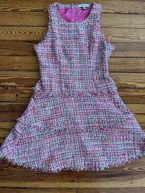 Likely Pink Multi-Tone Tweed Sleeveless Midi Dress